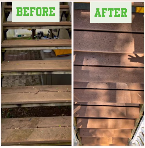 Concrete walkway before and after cleaning
